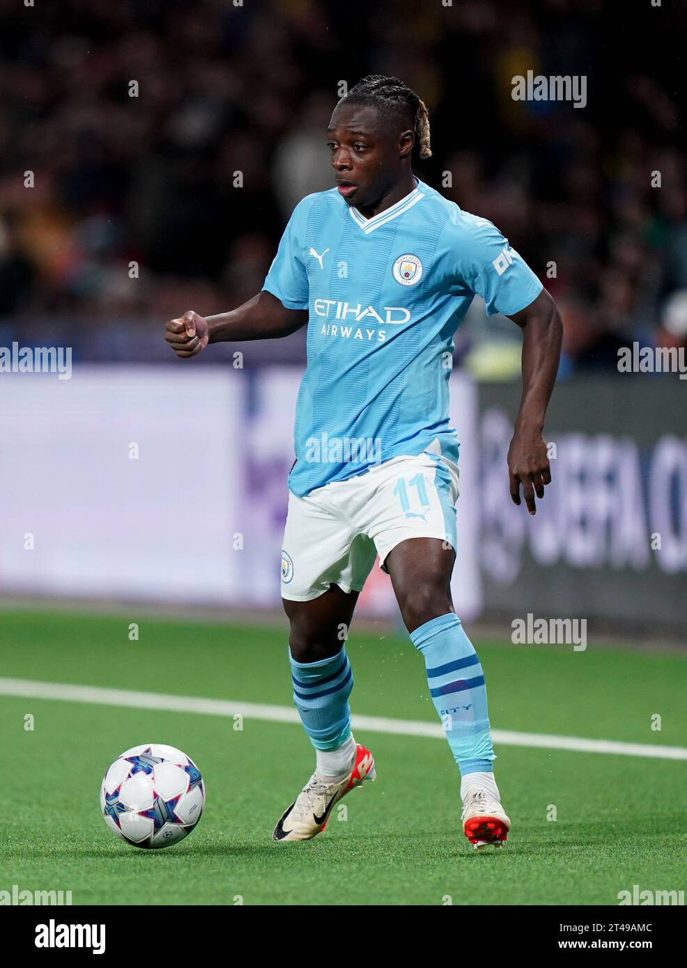 Jeremy Doku de Manchester City lors du match de l'UEFA Champions League Group G au stade Wankdorf de Berne, en Suisse. Date de la photo : mercredi 25 octobre 2023. Banque D'Images