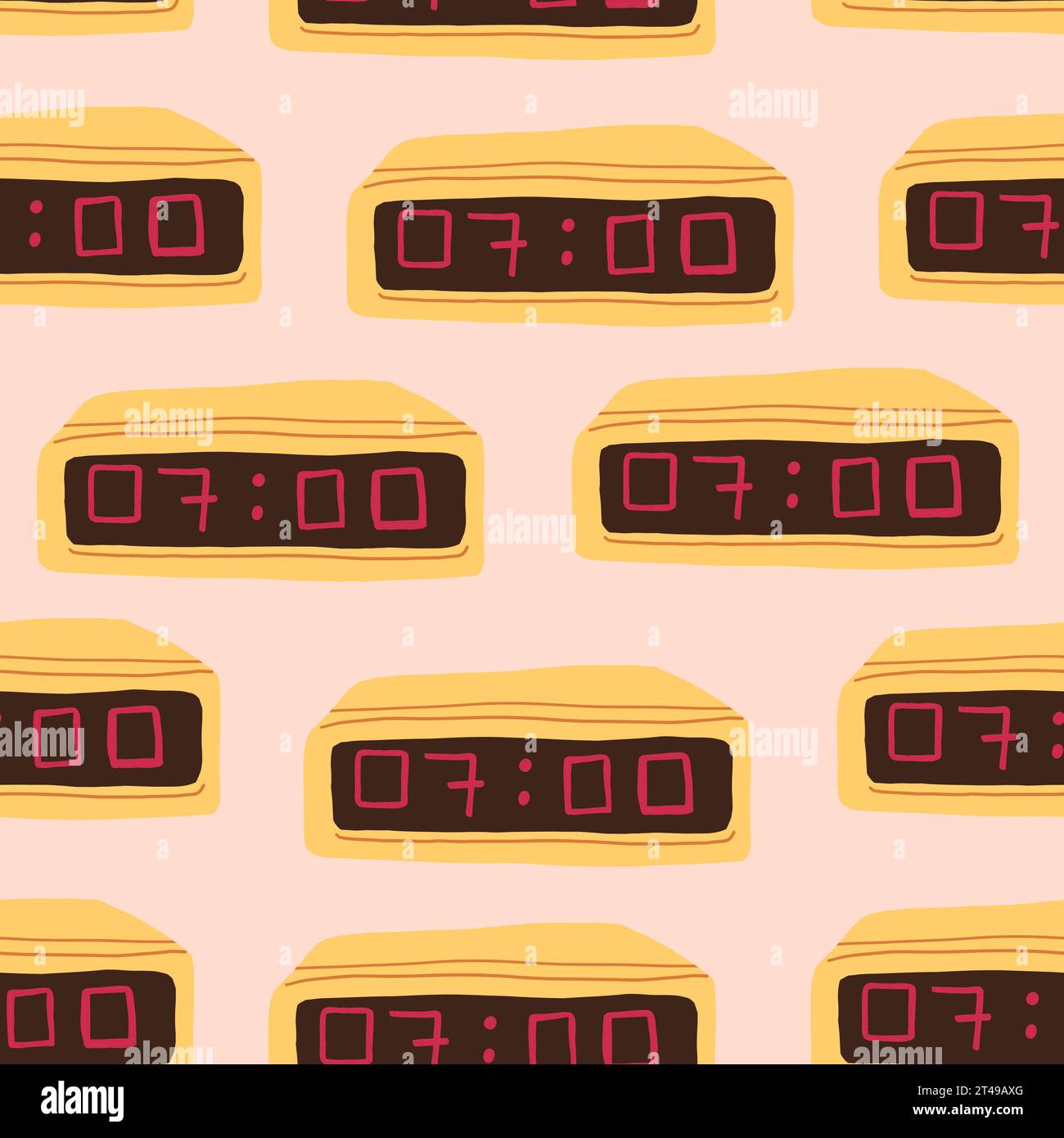 Vector Seamless modèle avec réveils rétro avec des chiffres sur fond beige. Horloge vintage. Illustration vectorielle Illustration de Vecteur