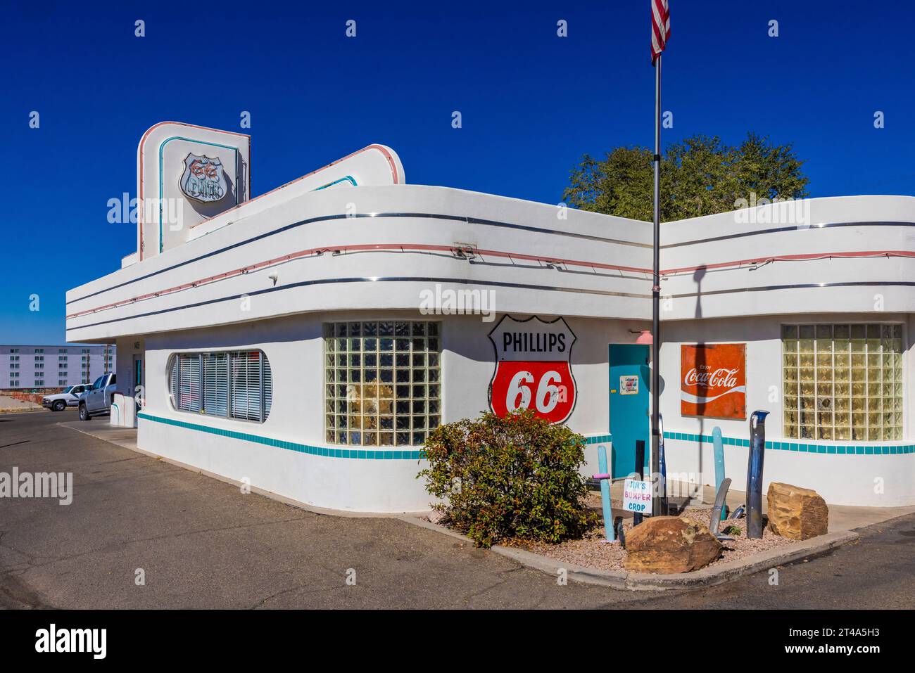 66 Diner avec son style épuré le long de la route 66 à Albuquerque, Nouveau-Mexique, États-Unis [pas d'autorisation du propriétaire ; licence éditoriale uniquement] Banque D'Images