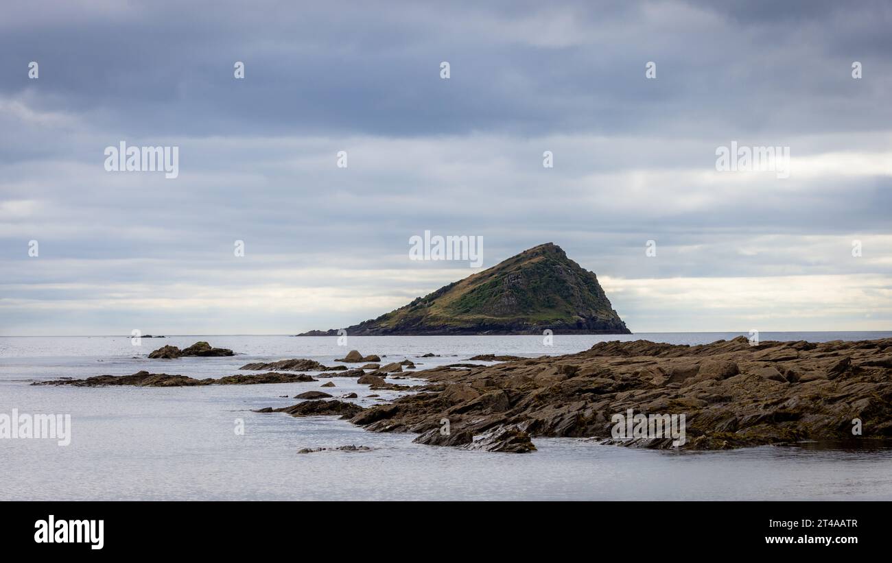 The Great Mew Stone de Wembury Beach nr Plymouth, Devon, Royaume-Uni Banque D'Images