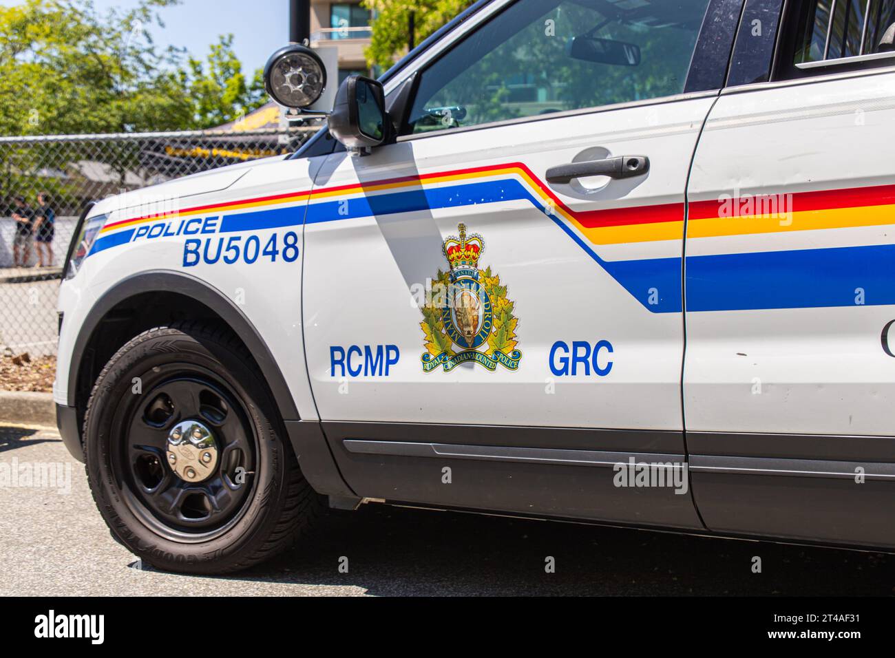 Burnaby, CANADA - juin 3 2023 : voiture de police de la GRC (Gendarmerie royale du Canada) vue en plein soleil. Banque D'Images