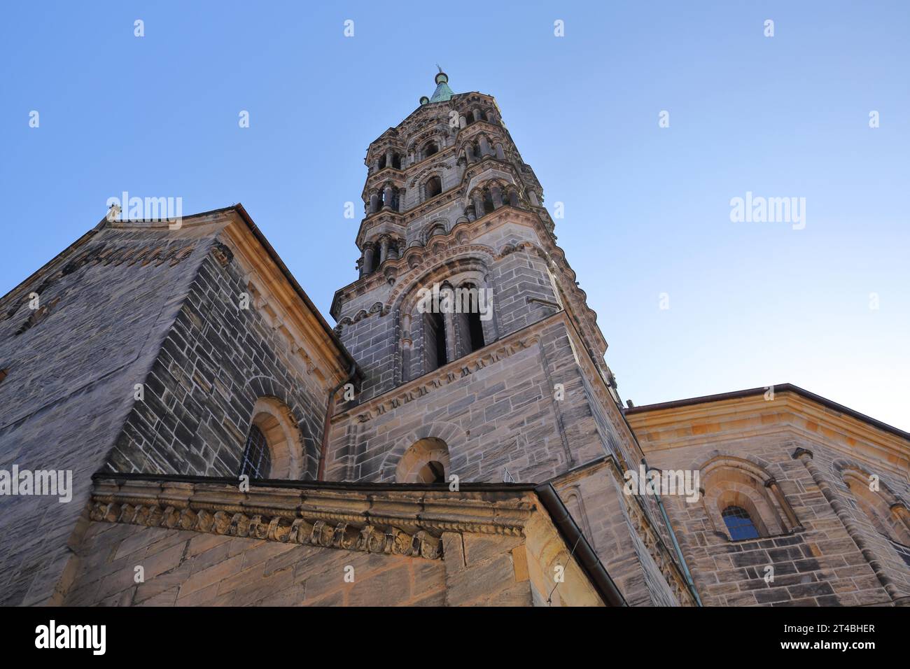 UNESCO Roman Bamberg Cathedral St. Peter et St. George et vue vers le haut, cathédrale impériale, Bamberg, haute-Franconie, Franconie, Bavière Banque D'Images