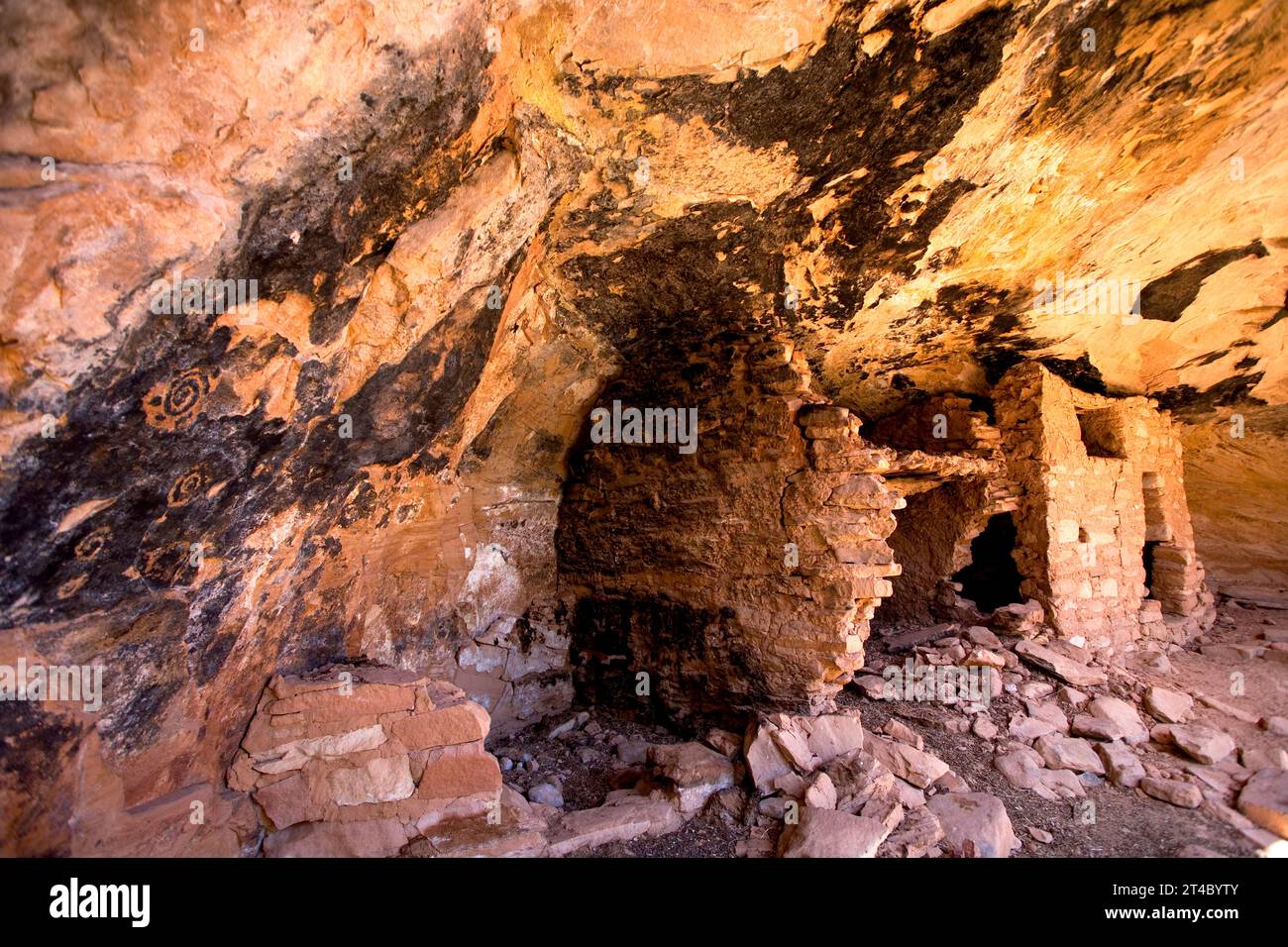 Ruines indiennes à North Fork de Mule Canyon dans la région de Cedar Mesa dans l'Utah. Banque D'Images