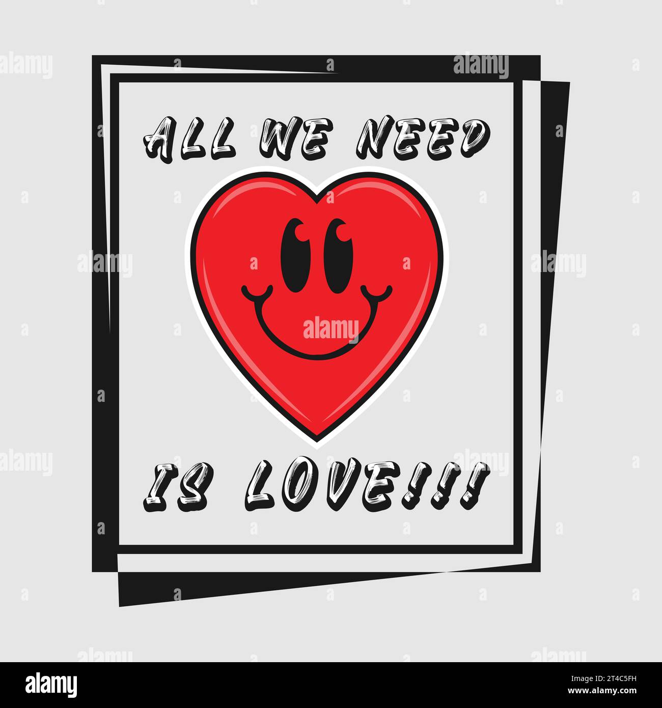 Dessin animé emoji de coeur avec tout ce dont nous avons besoin est phrase d'amour. Citations positives, vecteur de conception typographique. Illustration de Vecteur