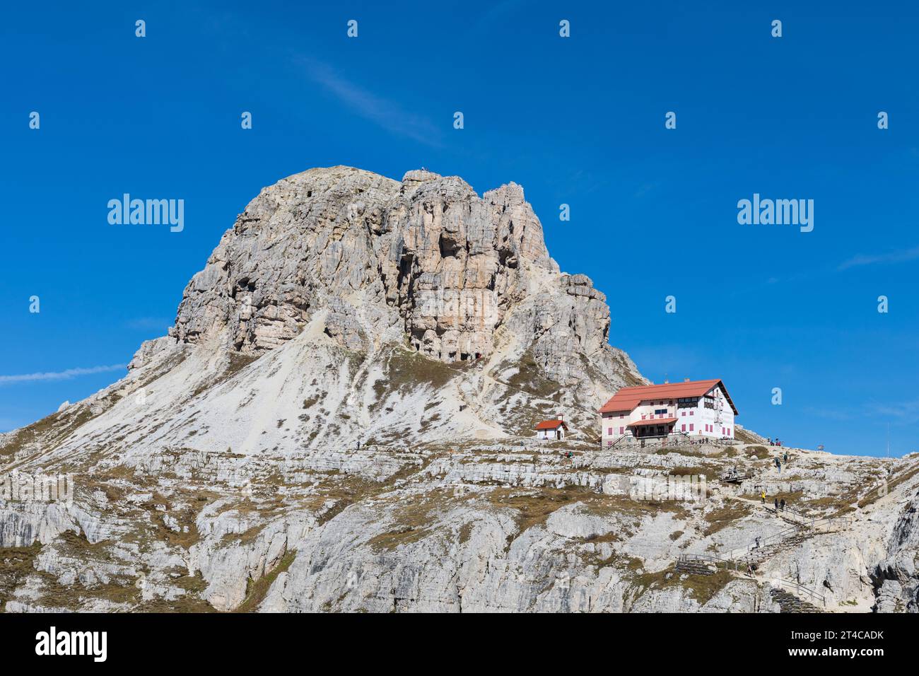 Rifugio Locatelli, Parc naturel de Tre cime, Dolomites, Tyrol du Sud, Italie Banque D'Images