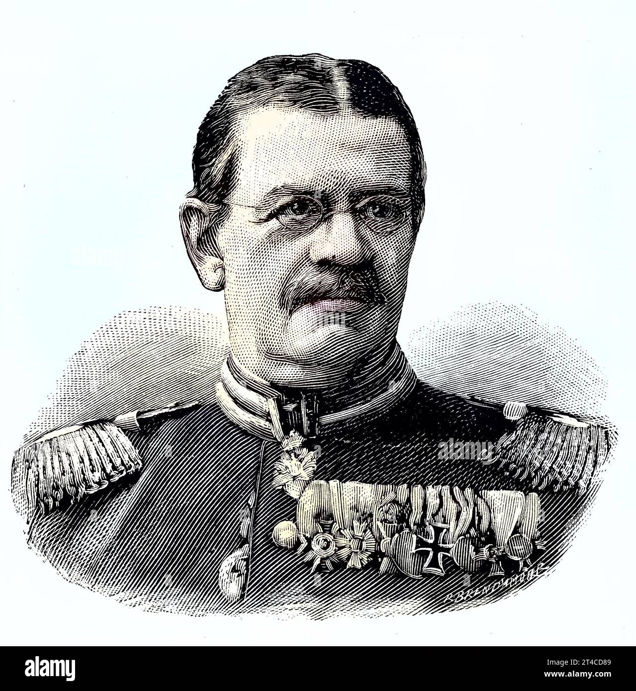 Militärpersonen Deutschlands im Deutsch-Französischen Krieg 1870 - 1871, Karl Lotzbeck, ab 1881 Ritter von Lotzbeck, 14. Oktober 1832 - 19. Januar 1907, war ein deutscher chirurg und Militärarzt der bayerischen Armee, Reproduktion eines Holzschnitts von 1882, digital verbessert / Military People of Germany in the Franco-Prusse War 1870 - 1871, Karl Lotzbeck, de 1881 Ritter von Lotzbeck, 14 octobre 1832 - 19 janvier 1907, était un chirurgien allemand et médecin militaire de l'armée bavaroise, reproduction d'une gravure sur bois de 1882, numérique amélioré Banque D'Images