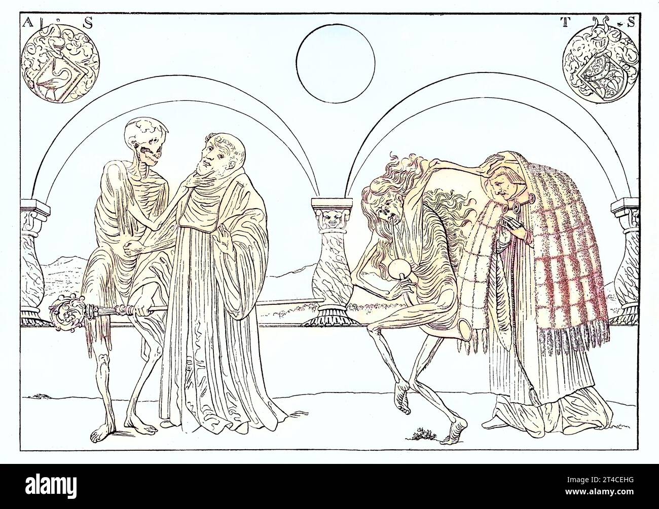 Digital restauriert, Der Tod bringt Mönche und Priester, Illustration aus dem Berner Totentanz von Nikolaus Manuel German, Veröffentlichung aus dem Jahr 1882 / numérique amélioré:, la mort apporte moines et prêtres, illustration de la Bernoise Totentanz par Nikolaus Manuel German, publication de l'année 1882 Banque D'Images