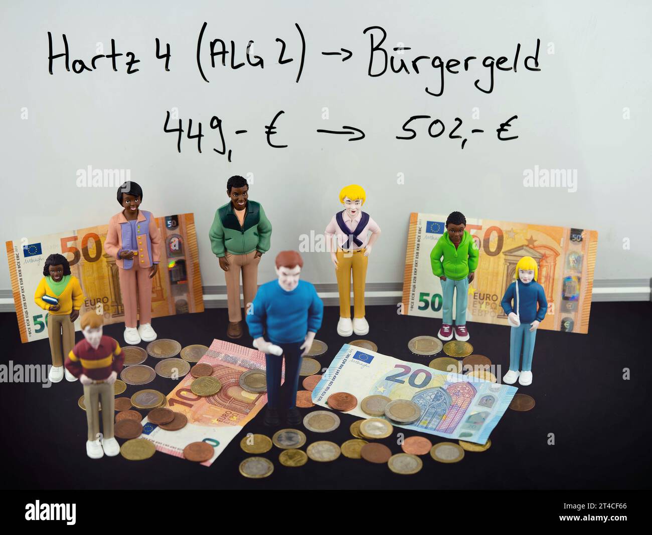 Bénéficiaires de l'aide sociale avec euros, augmentation de la subvention - dividende citoyen Banque D'Images