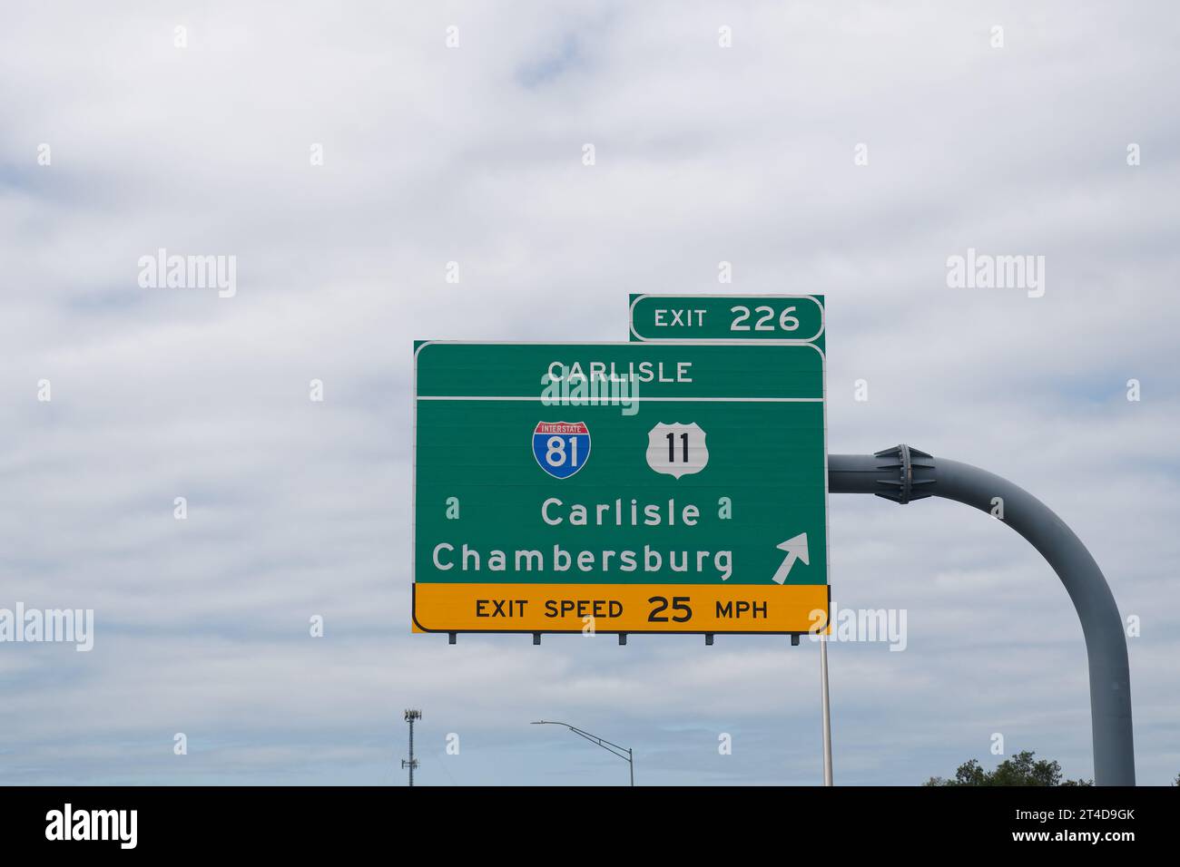 Prenez la sortie 226 sur l'autoroute à péage I-76 Pennsylvania Turnpike vers l'Interstate 81 et l'US 11 vers Carlisle et Chambersburg Banque D'Images