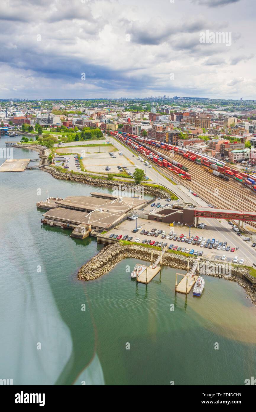 Le centre-ville de Vancouver, la gare et le port, en Colombie-Britannique, au Canada. Banque D'Images