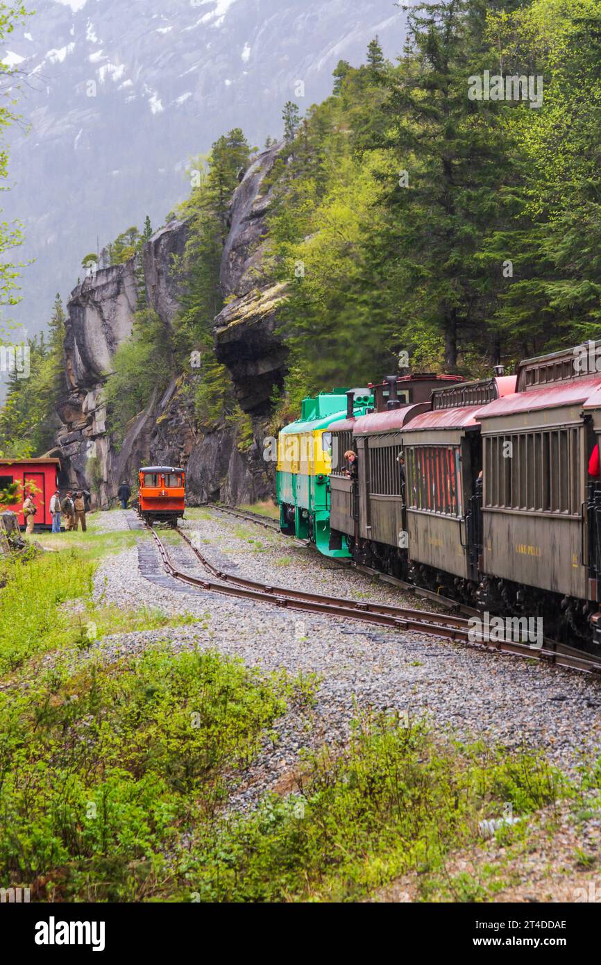 White Pass et Yukon route (WP&YR) le trajet en train de Skagway, en Alaska, à Fraser, en Colombie-Britannique, tire parti de cet incroyable exploit technique. Banque D'Images