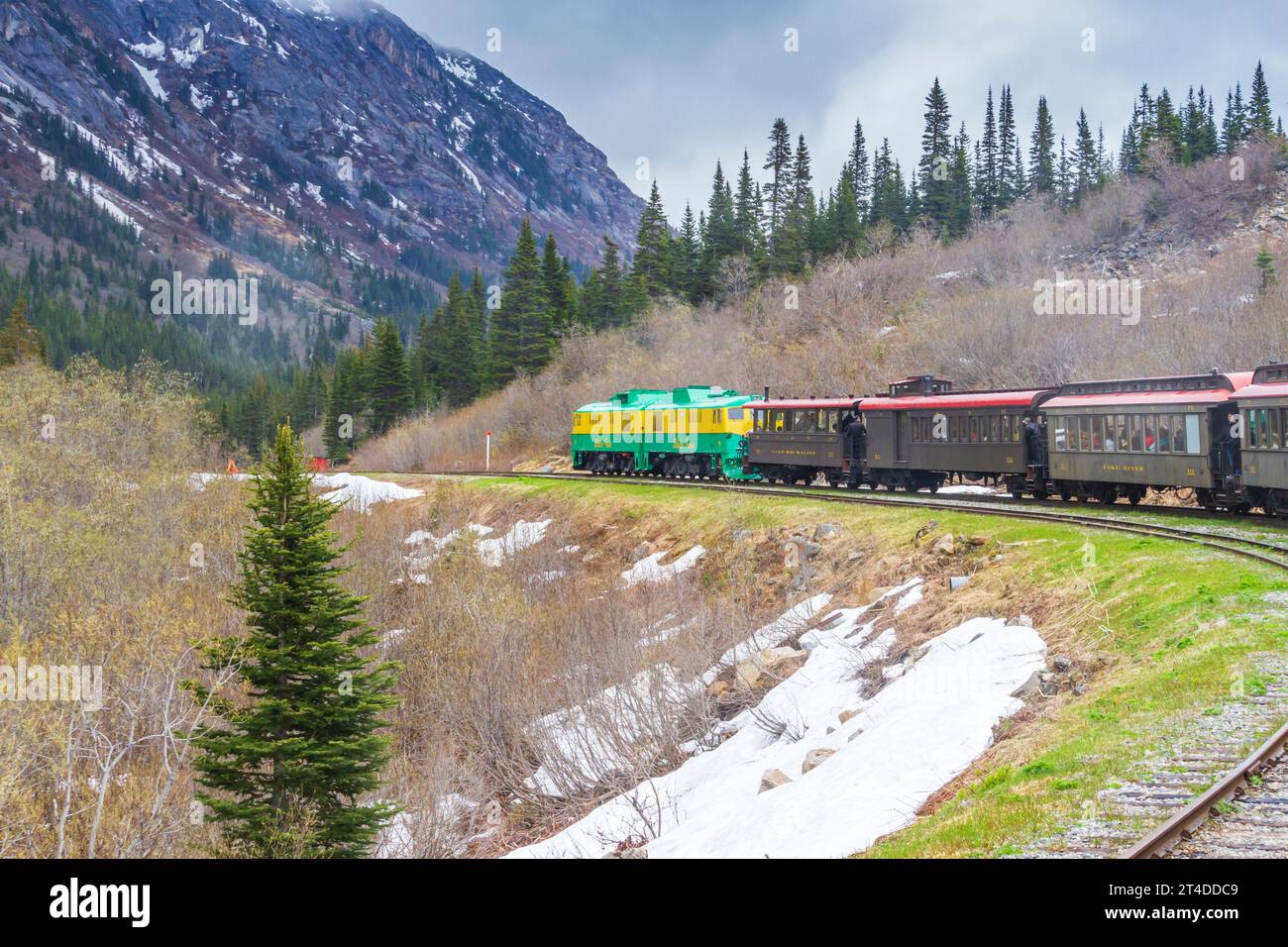 White Pass et Yukon route (WP&YR) le trajet en train de Skagway, en Alaska, à Fraser, en Colombie-Britannique, tire parti de cet incroyable exploit technique. Banque D'Images