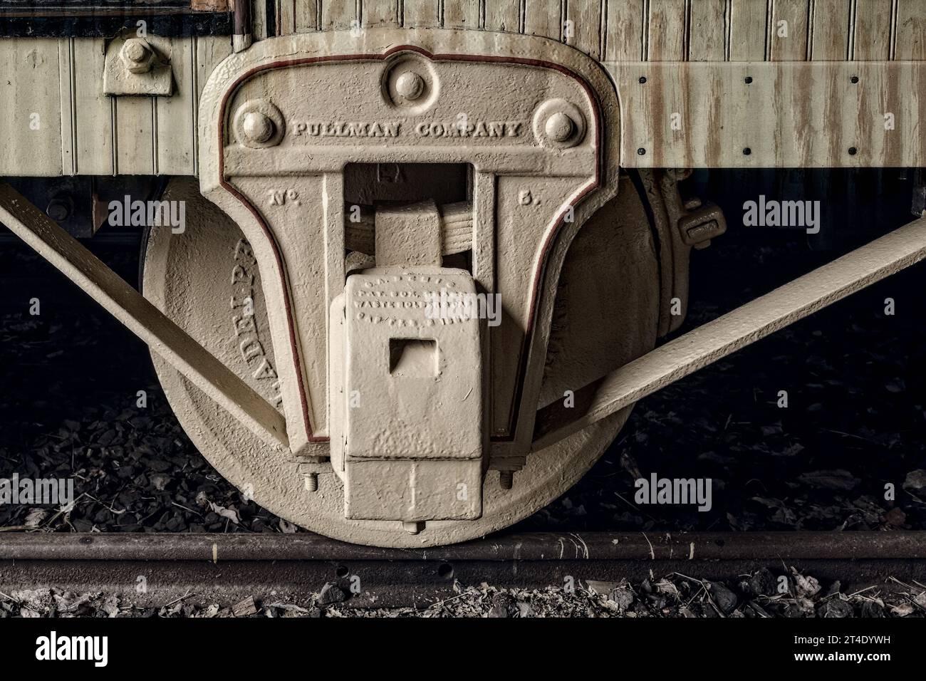 Pullman Company - Philadelphia, nPennsylvania vintage trolley line roue détails. Banque D'Images