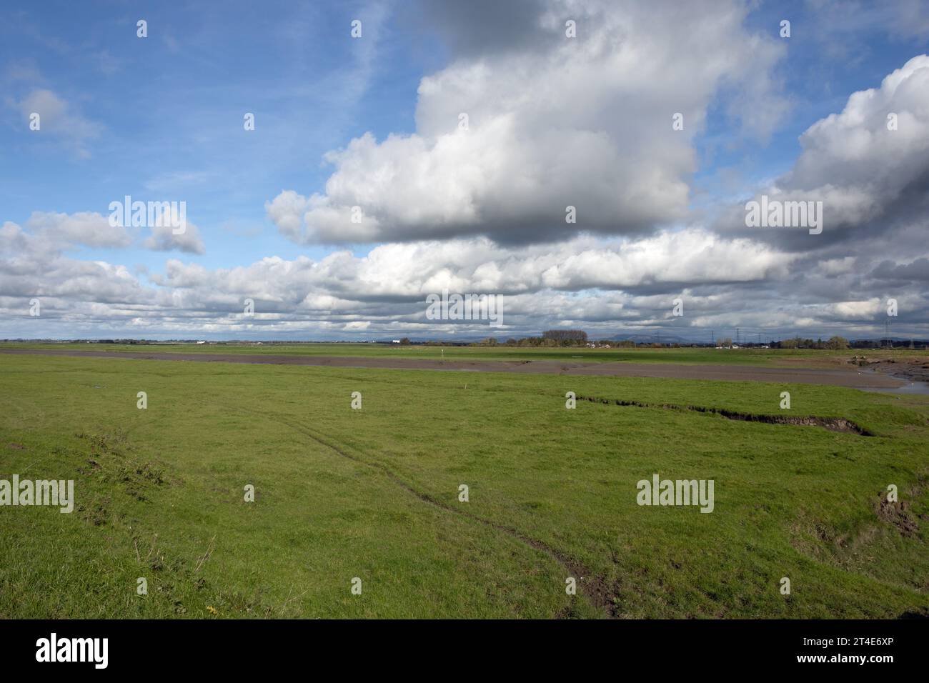 Terrain inondé et gorgé d'eau Becconsall hors du marais regardant vers la rivière Douglas à Hesketh Bank Lancashire Angleterre Banque D'Images