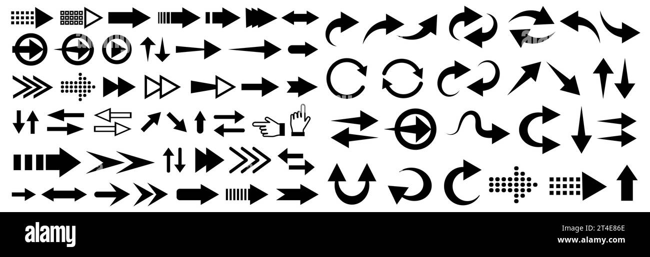 Flèches grandes icônes noires d'ensemble. Illustration de Vecteur