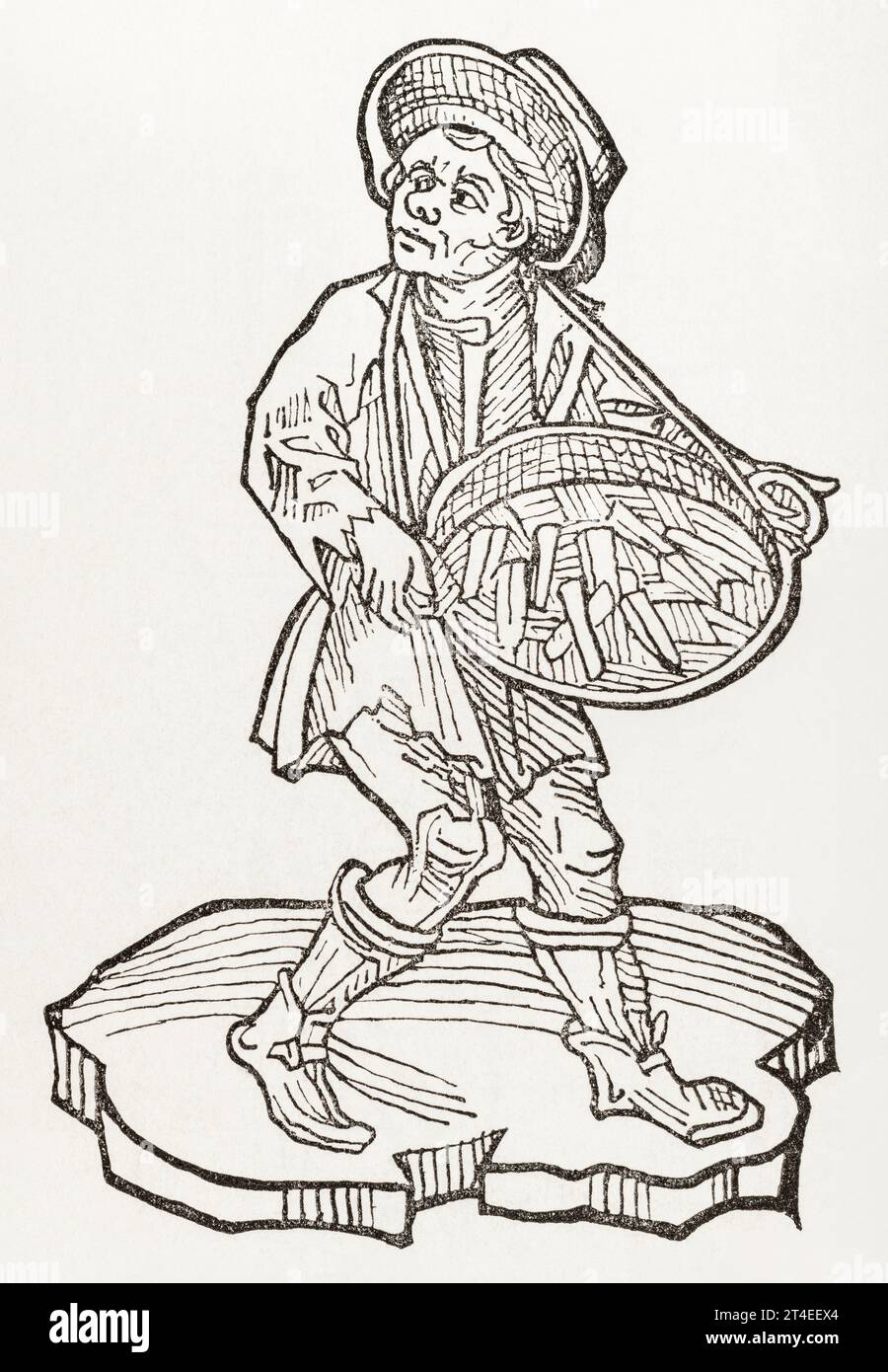 15e c. gravure sur bois de Peddlar de la Terre médicinale rouge (comme Terra sigillata) dans Hortus Sanitatis / jardin de la Santé, 1486. Voir Remarques. Banque D'Images