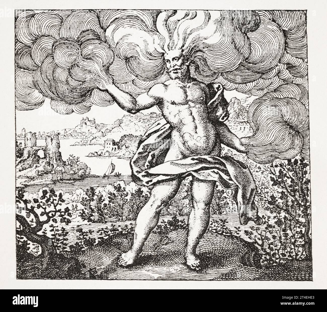 Figure masculine mystique [emblème 1] tirée de l'œuvre musicoalchimique du 17e siècle de Michael Maier : Atalanta fugiens, 1618. Voir Remarques. Banque D'Images