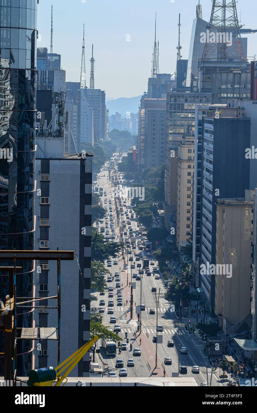 L'avenue Paulista, vue aérienne de la plus célèbre avenue du centre-ville de Sao Paulo. Célèbre destination de Sao Paulo - SP, Brésil. Banque D'Images