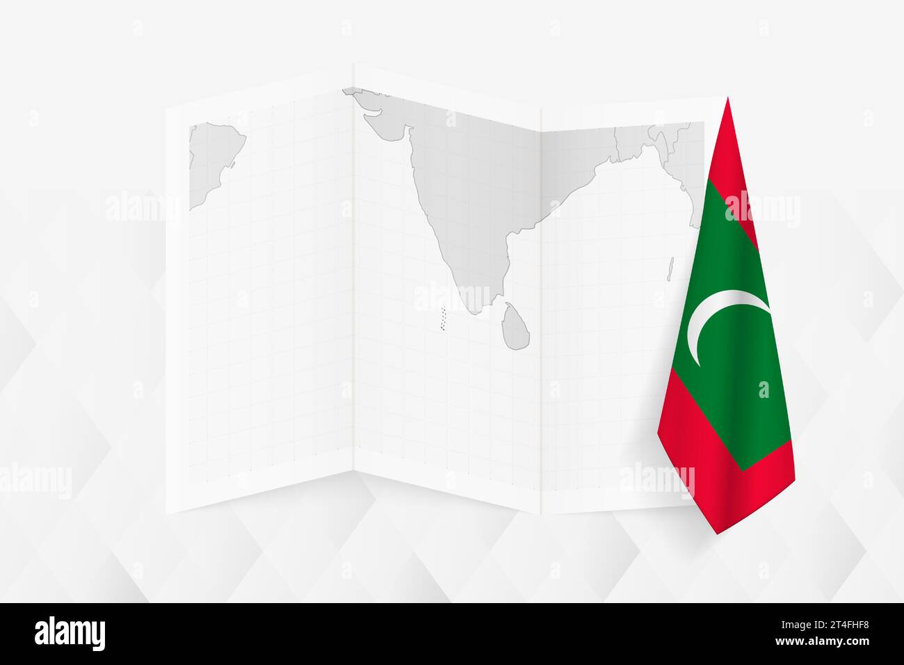 Une carte en niveaux de gris des Maldives avec un drapeau des Maldives suspendu sur un côté. Carte vectorielle pour de nombreux types de nouvelles. Illustration vectorielle. Illustration de Vecteur