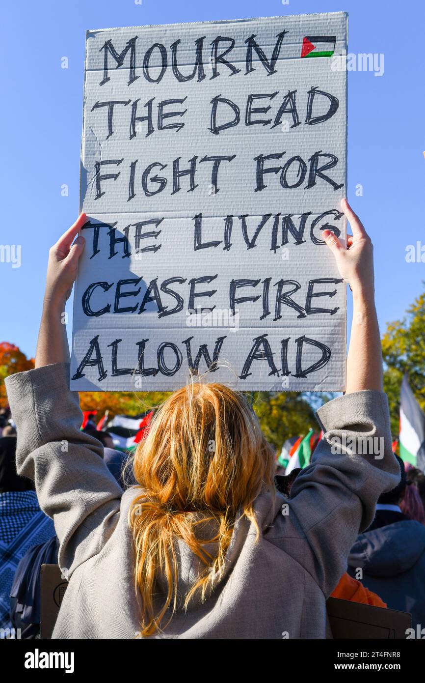 A Montréal, au Canada, une multitude de manifestants se sont unis en solidarité avec les Palestiniens, appelant avec ferveur à un cessez-le-feu urgent à Gaza, le 28 octobre 2023 Banque D'Images