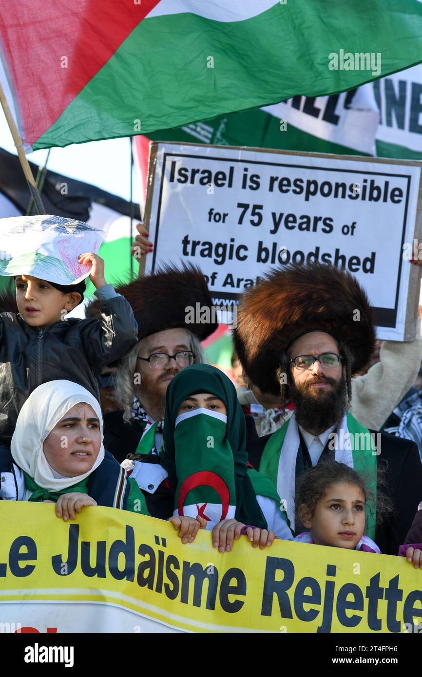 A Montréal, au Canada, une multitude de manifestants se sont unis en solidarité avec les Palestiniens, appelant avec ferveur à un cessez-le-feu urgent à Gaza, le 28 octobre 2023 Banque D'Images