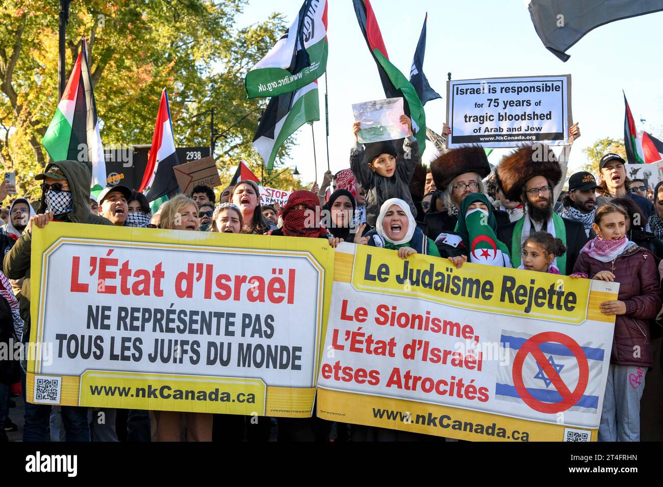 A Montréal, au Canada, une multitude de manifestants se sont unis en solidarité avec les Palestiniens, appelant avec ferveur à un cessez-le-feu urgent à Gaza, le 28 octobre 2023 Banque D'Images
