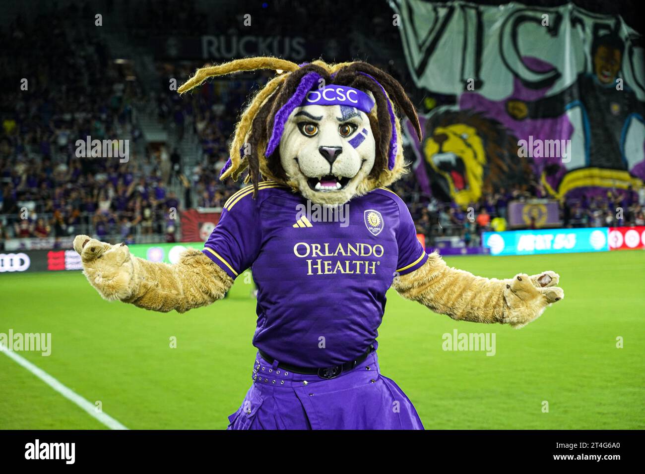 Orlando, Floride, États-Unis, 30 octobre 2023, Nashville SC face à Orlando City Mascot le Lion (crédit photo : Marty Jean-Louis/Alamy Live News Banque D'Images