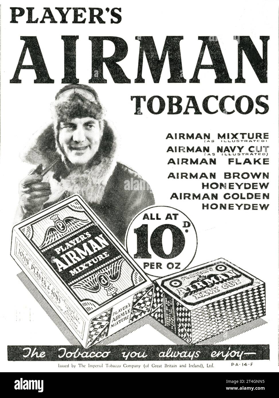 PLAYER'S AIRMAN PIPE TOBACCOS 1932 British Magazine Advertisement Banque D'Images