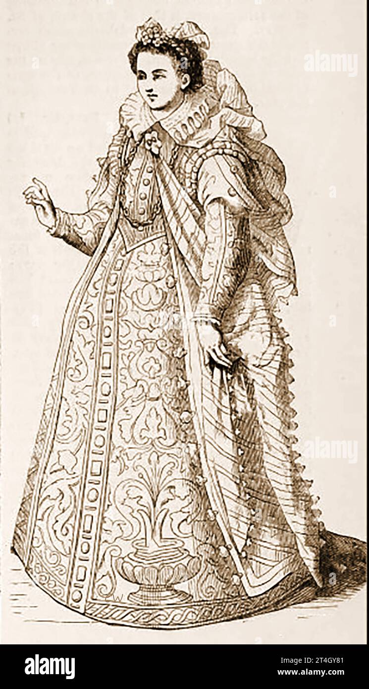 Une gravure ancienne montrant la duchesse de Parme en robe et Zimarra (Une soutane avec une petite cape). Le portrait est peut-être de Louise Marie Thérèse, duchesse de Parme (1819-1864) qui était l'épouse du duc Charles III de Parme, bien qu'il puisse représenter une personne antérieure avec le même titre (e,g Marie Louise l'archiduchesse autrichienne qui régna comme duchesse de Parme du 11 avril 1814 jusqu'à sa mort. Elle était impératrice des Français et reine d'Italie et seconde épouse de Napoléon. - Un'antica incisione raphigurante la duchessa di Parma in veste e Zimarra (una tonaca con un piccolo mantello) Banque D'Images