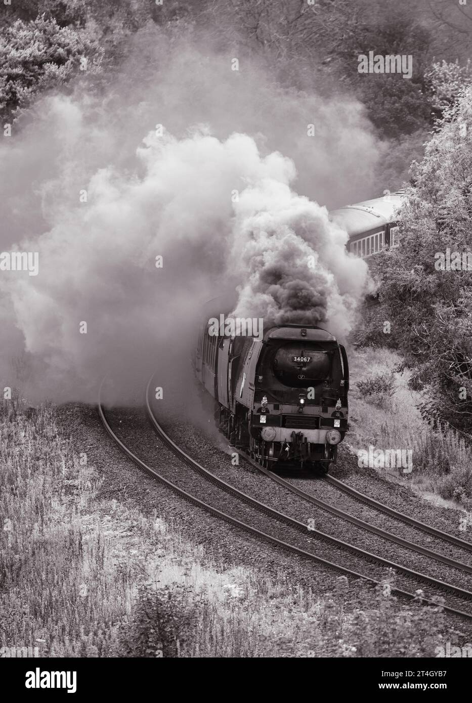 Locomotive à vapeur 'Tangmere', descendant la Carlise pour régler la ligne à Armathwaite Corner en Cumbria. Offre spéciale Steam Liverpool à Carlise Banque D'Images