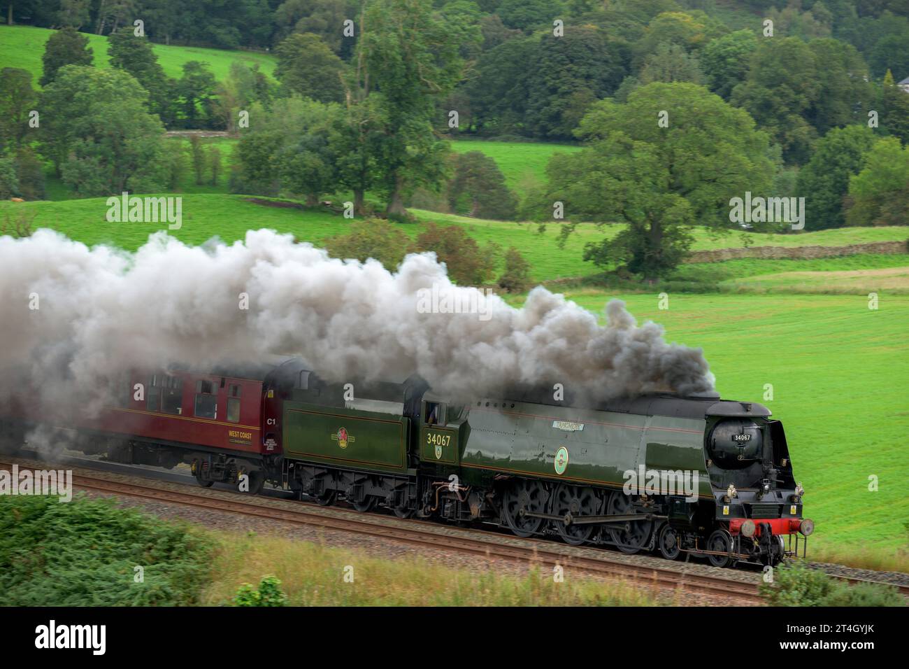 Locomotive à vapeur 'Tangmere', descendant la Carlise pour régler la ligne à Armathwaite Corner en Cumbria. Offre spéciale Steam Liverpool à Carlise Banque D'Images