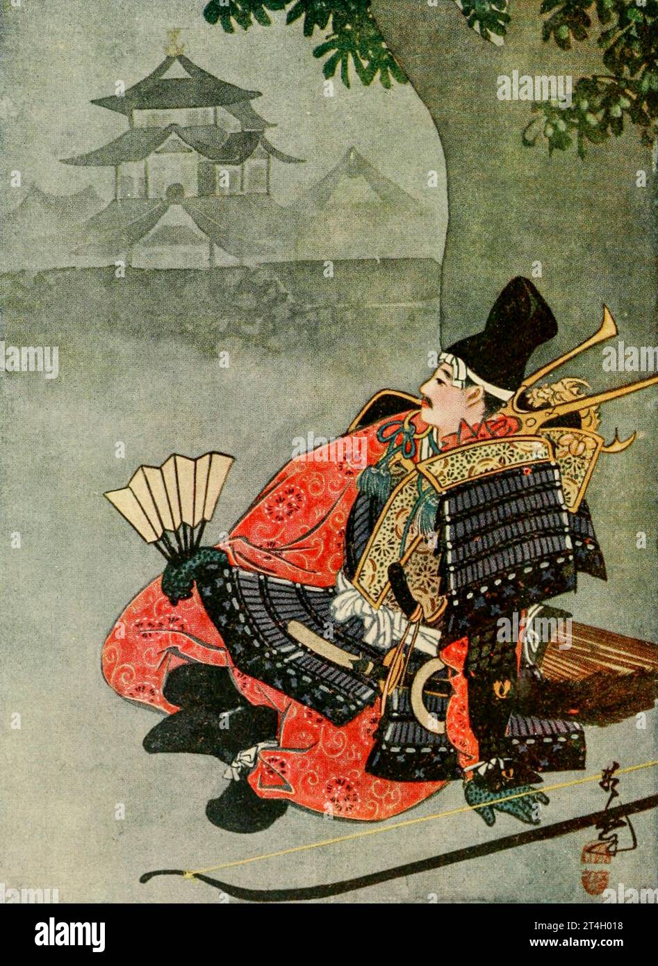 Un GUERRIER DE LA PÉRIODE ASHIKAGA (1333-I565) Illustration couleur de Miss Wakana Utagawa illustrant le livre ' Japan ' de John Finnemore, publié en 1911 par A. et C. Black London Banque D'Images