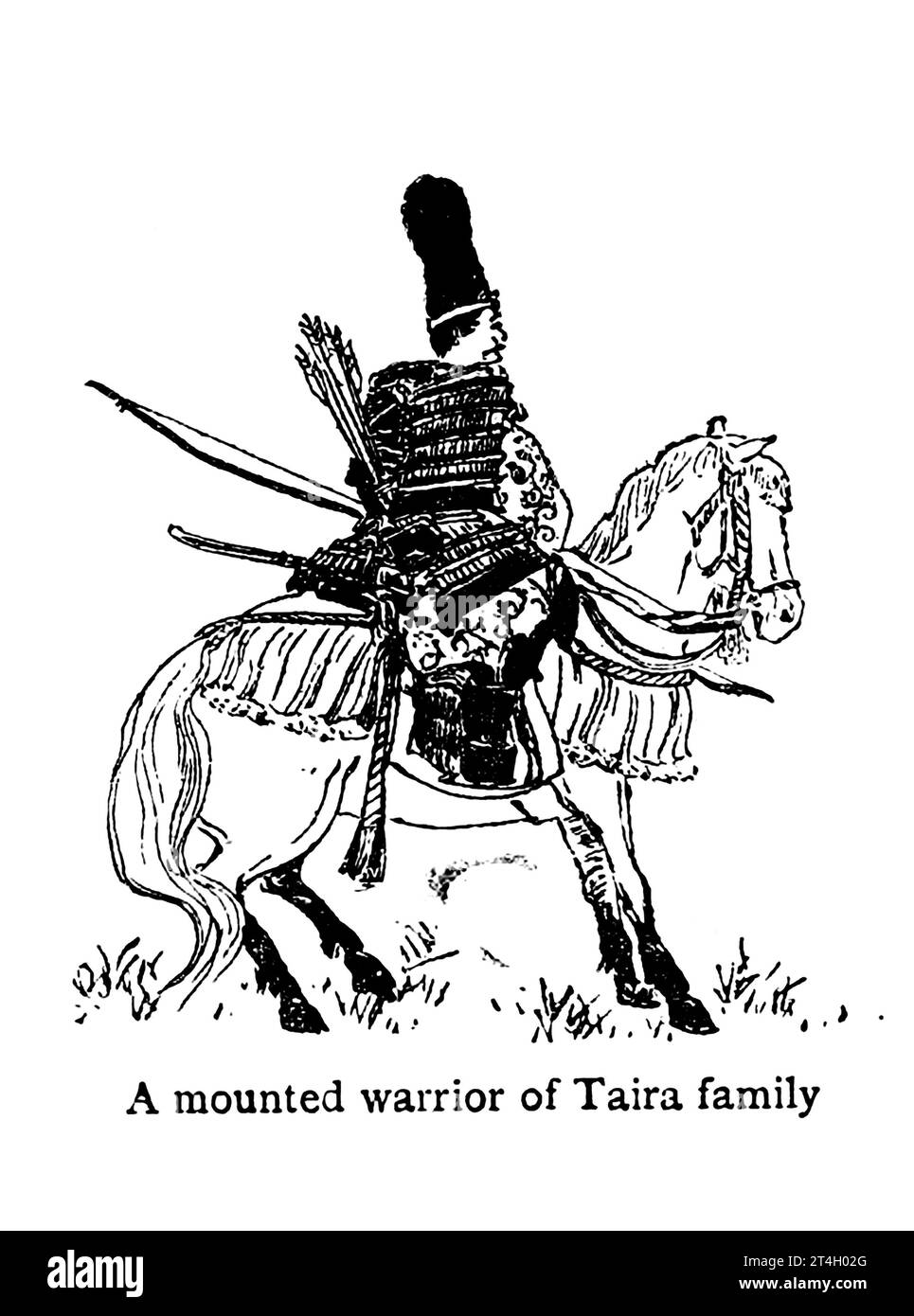 Un guerrier monté de la famille Taira illustration en noir et blanc par Miss Wakana Utagawa illustrant le livre ' Japan ' de John Finnemore, publié en 1911 par A. et C. Black London Banque D'Images