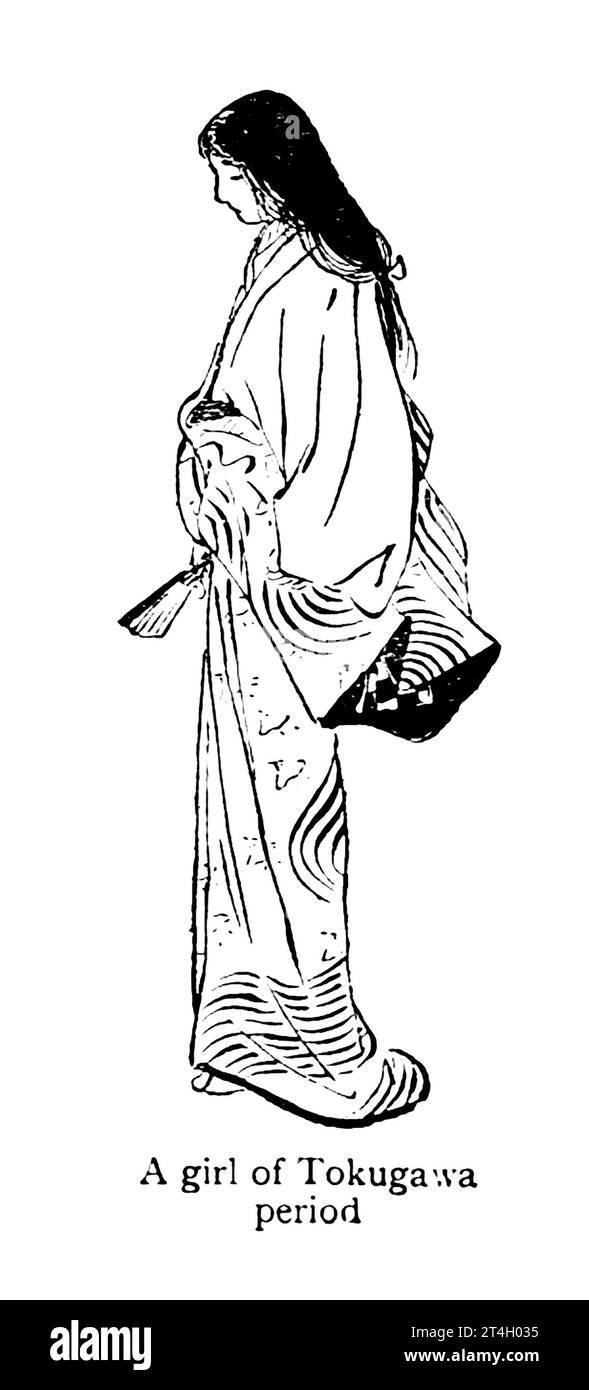 Une fille de la période Tokugawa 17th Century illustration en noir et blanc par Miss Wakana Utagawa illustrant le livre ' Japan ' de John Finnemore, publié en 1911 par A. et C. Black London Banque D'Images