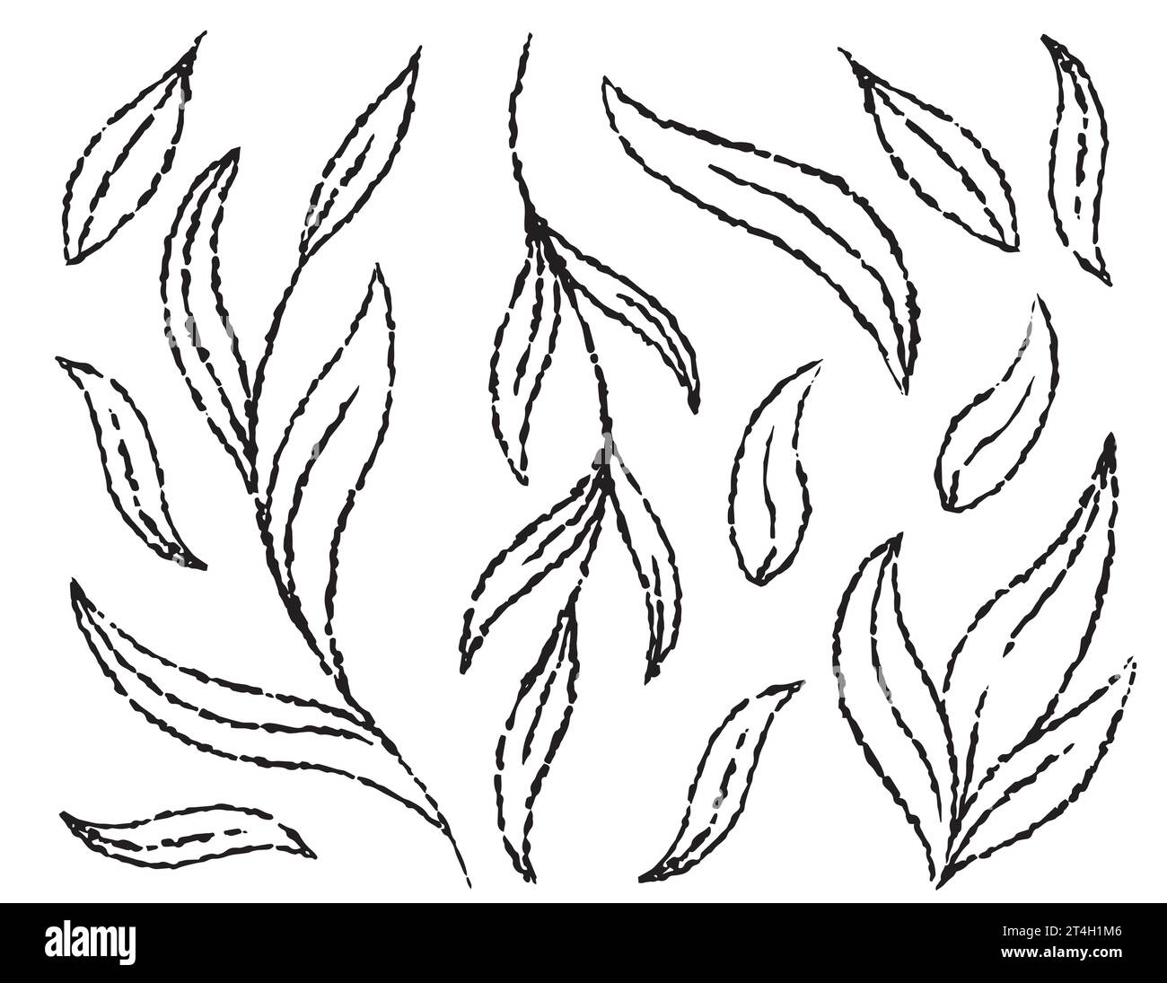 vecteur ensemble de feuilles dessinées avec un pinceau conception graphique simple. Motif de feuilles de ligne dessiné avec un pinceau, des éléments pour l'emballage et la conception textile. Feuille Illustration de Vecteur