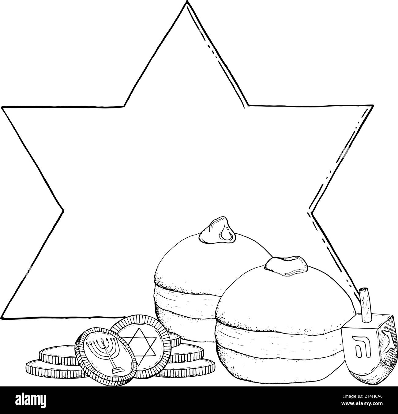 Heureux modèle Hanukkah avec beignets et étoile Illustration de Vecteur