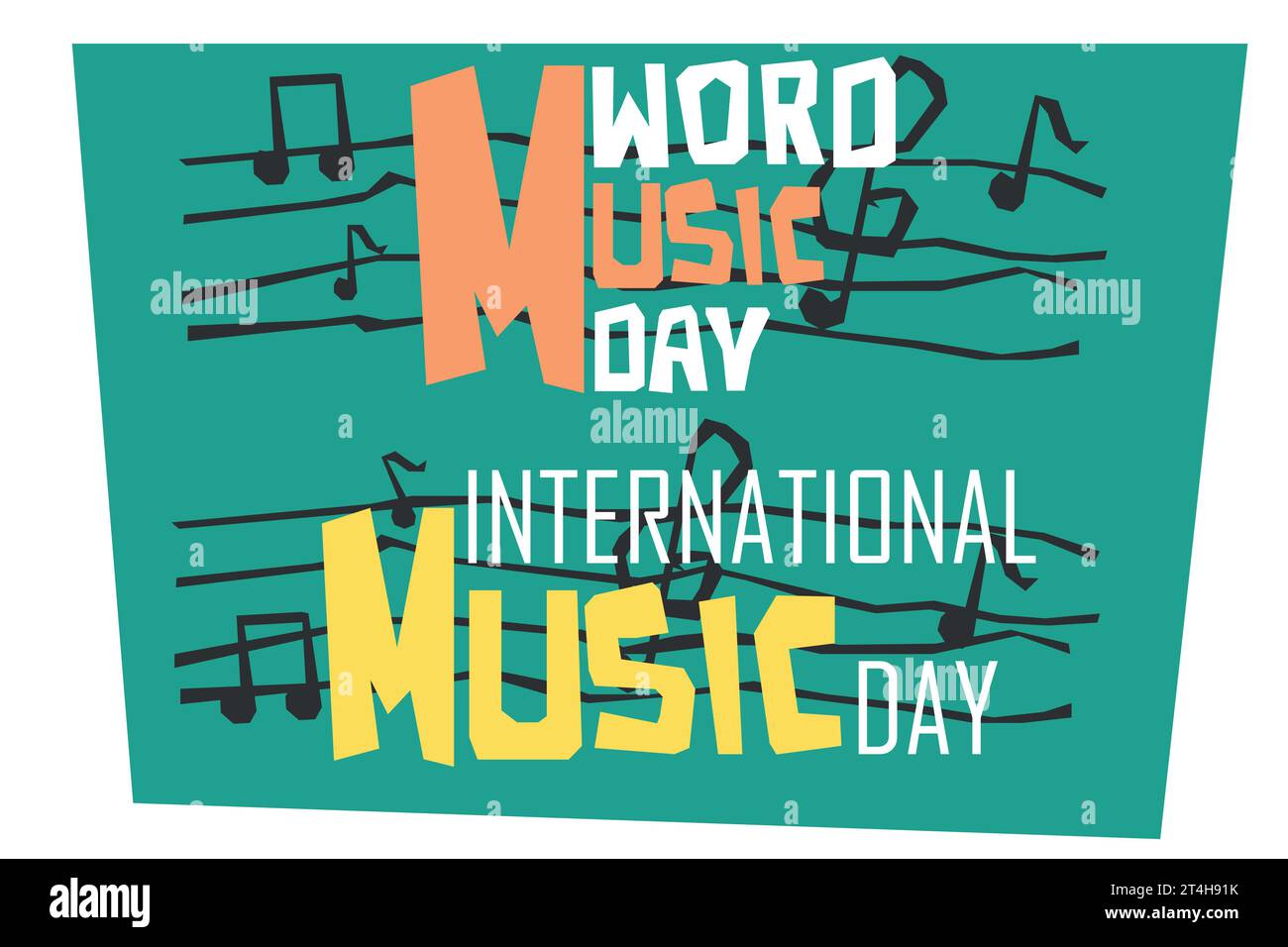 journée internationale de la musique du monde, graphiques vectoriels, style plat, titre sur fond de notes de musique Illustration de Vecteur