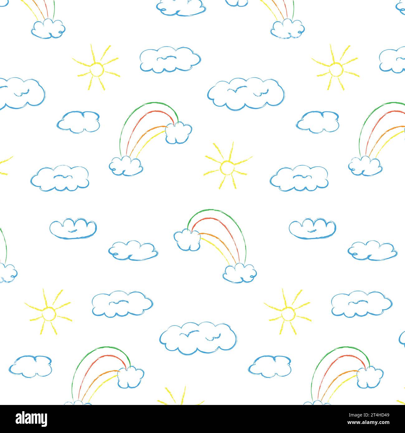 Motif de nuage avec arc-en-ciel sur fond isolé, conception pour enfants pour l'impression, motif sans couture, vecteur, illustration de doodle Illustration de Vecteur