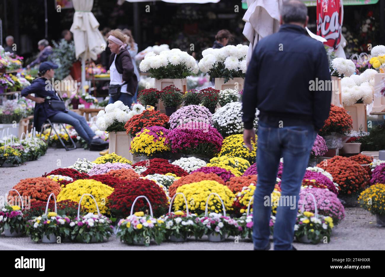 Croatie. 31 octobre 2023. De nombreux citoyens, malgré des conditions météorologiques défavorables et un fort vent du sud, visitent le lieu de repos de leurs proches. C’est l’occasion de prier, décorer et allumer des bougies en signe de souvenir, à Split, Croatie, le 31 octobre 2023. Photo : Ivo Cagalj/PIXSELL crédit : Pixsell/Alamy Live News Banque D'Images