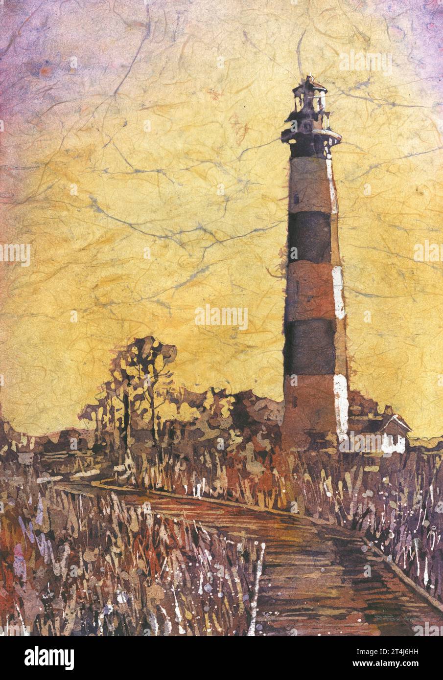 Aquarelle paysage phare peinture Outer Banks OBX North Carolina art art mural tendance article fait main giclée décoration maison (imprimer) Banque D'Images