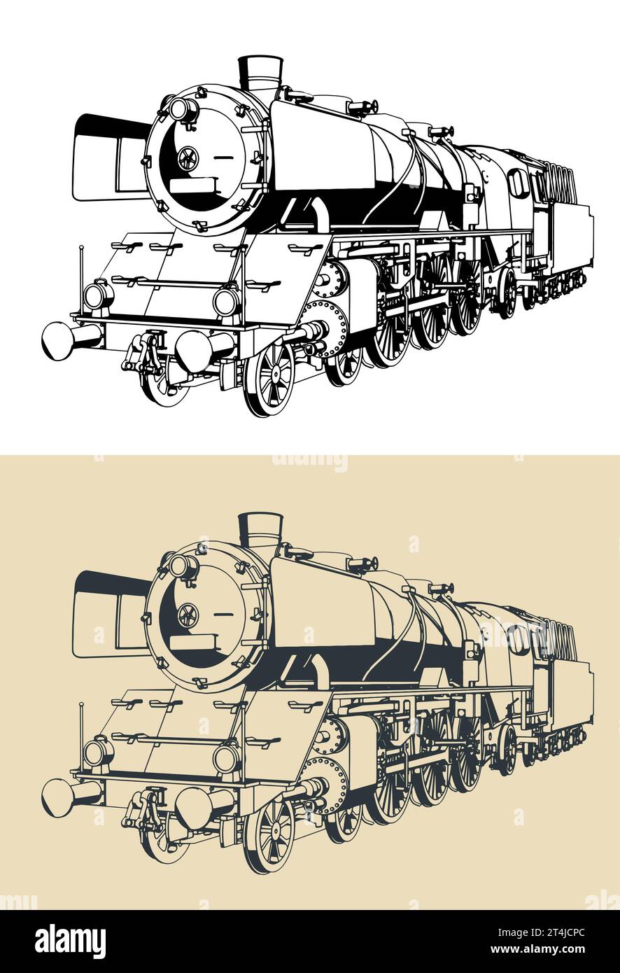 Illustration vectorielle stylisée de dessins de locomotive à vapeur Illustration de Vecteur