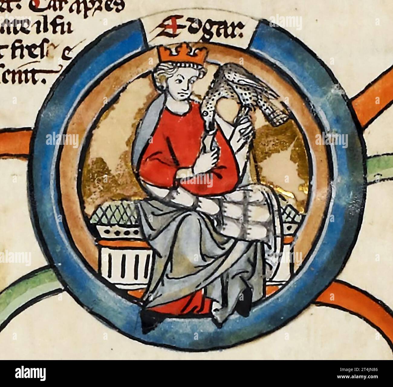 Roi Edgar (c. 944-975). Illustration dans le livre généalogique des rois d'Angleterre du début du XIVe siècle Banque D'Images