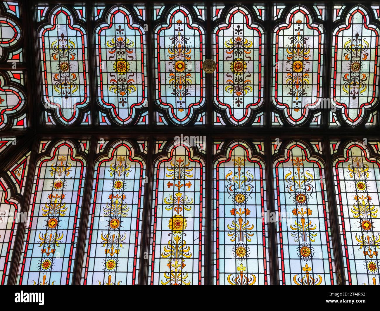 Le plafond en vitraux de la maison de maître Bletchley Park. Connu sous le nom de 'Station X', Bletchley Park était la maison des briseurs de code, Alistair Denniston, Ala Banque D'Images