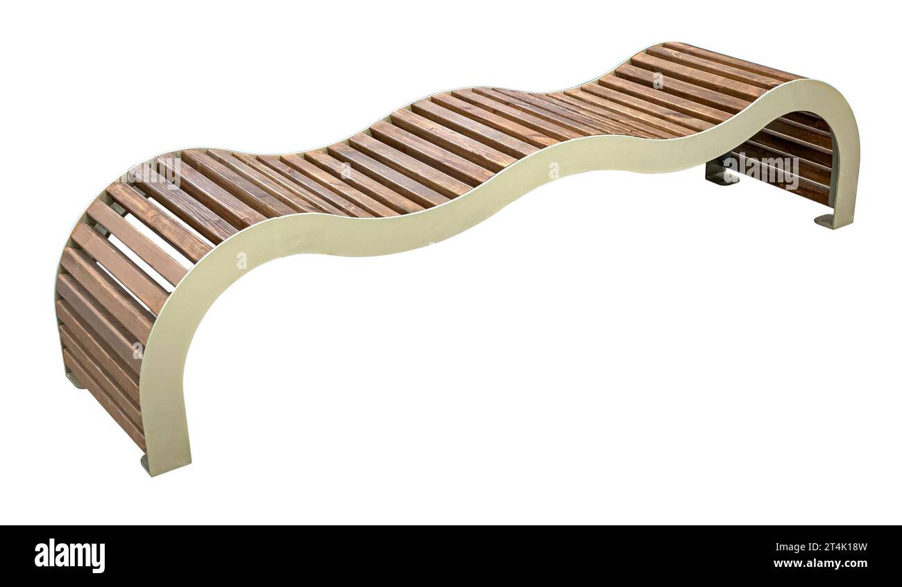 banc en bois moderne isolé sur fond blanc Banque D'Images