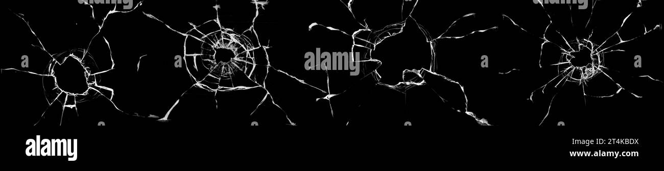 Grande collection de fissures de verre cassé sur fond noir. Concept de plans sur la fenêtre pour la conception Banque D'Images