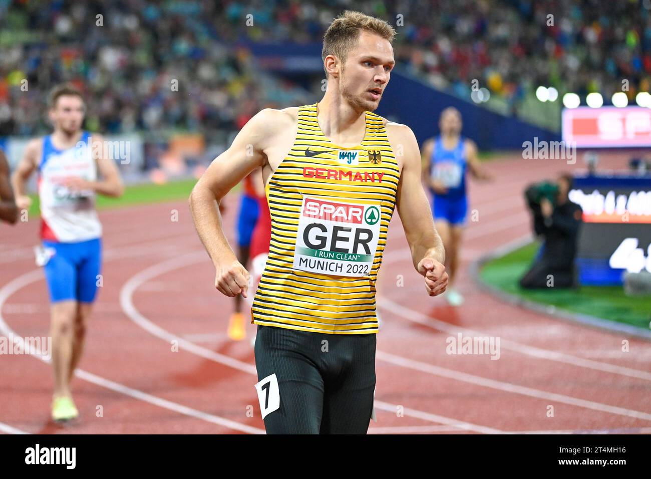 Marvin Schlegel (Allemagne). relais 4x400 final. Championnats d'Europe Munich 2022 Banque D'Images
