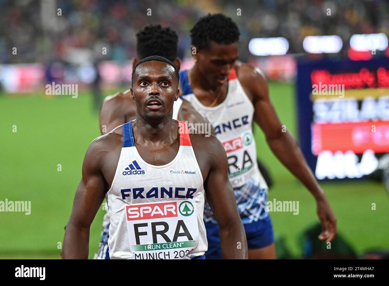 Gilles Biron, Loic Prevot, Teo Andant, Thomas Jordier (France). 4x400 Relay Bronze Medal. Championnats d'Europe Munich 2022 Banque D'Images
