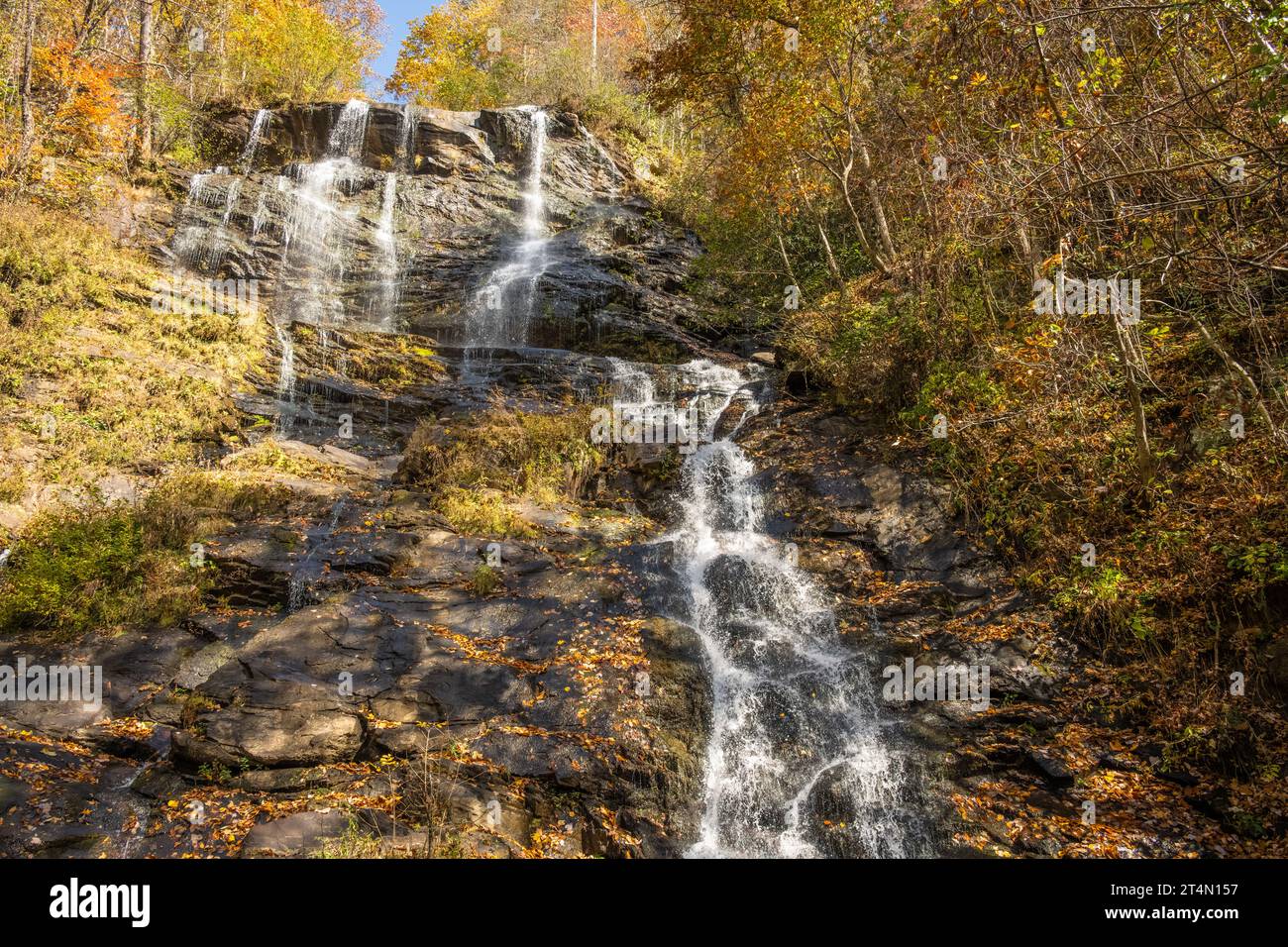 Amicalola Falls par une belle journée d'automne au parc d'État Amicalola Falls à Dawsonville, Géorgie. (ÉTATS-UNIS) Banque D'Images