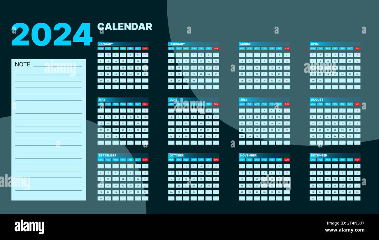 2024 conception de calendrier d'entreprise avec début à partir de lundi. conception vectorielle Illustration de Vecteur