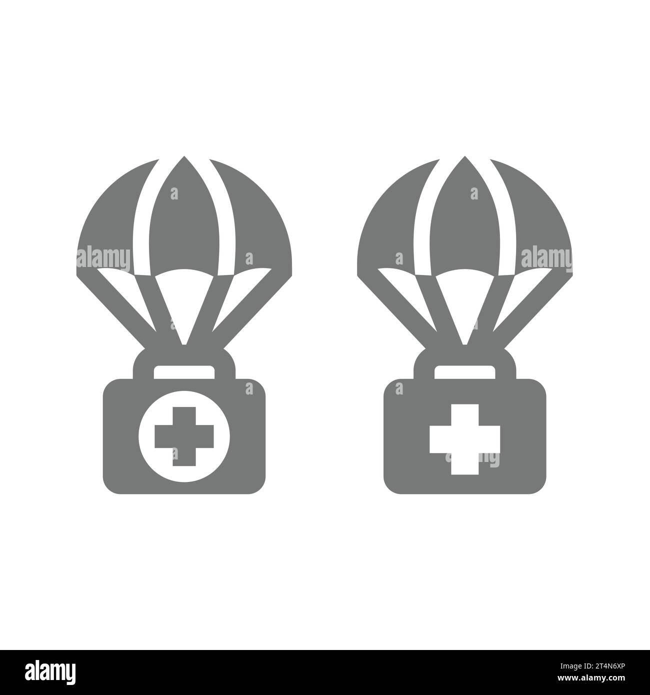 Icône d'aide médicale ou de vecteur d'aide. Symbole de livraison de médicaments ou de vaccins en parachute. Illustration de Vecteur